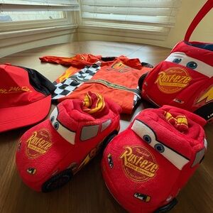 Disney Cars Lightning McQueen Costume with Trick or Treat Basket and Slippers
